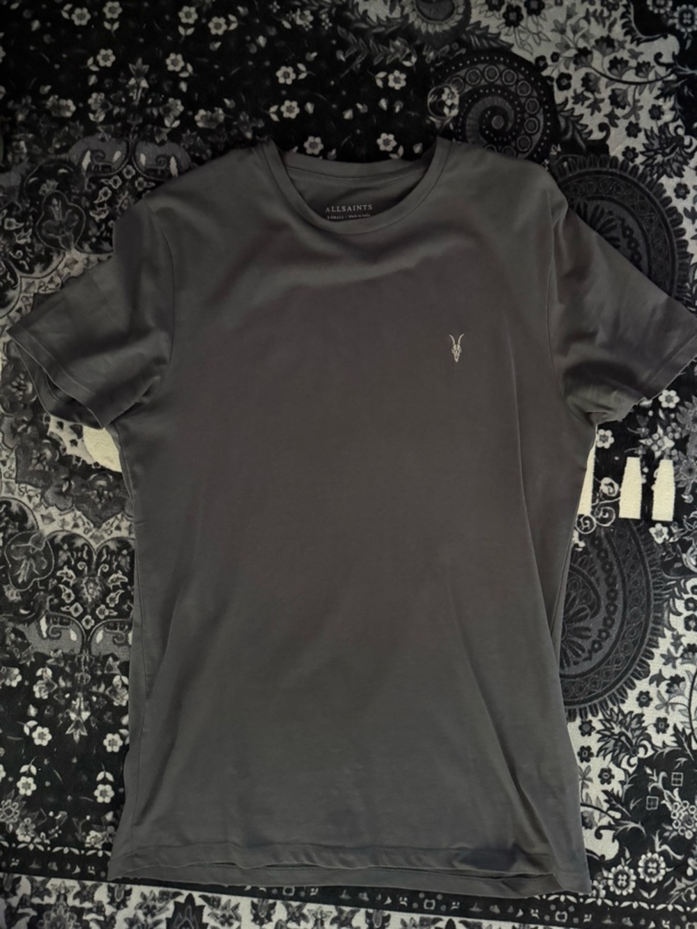 AllSaints Grey Crewneck T-Shirt with Small Logo